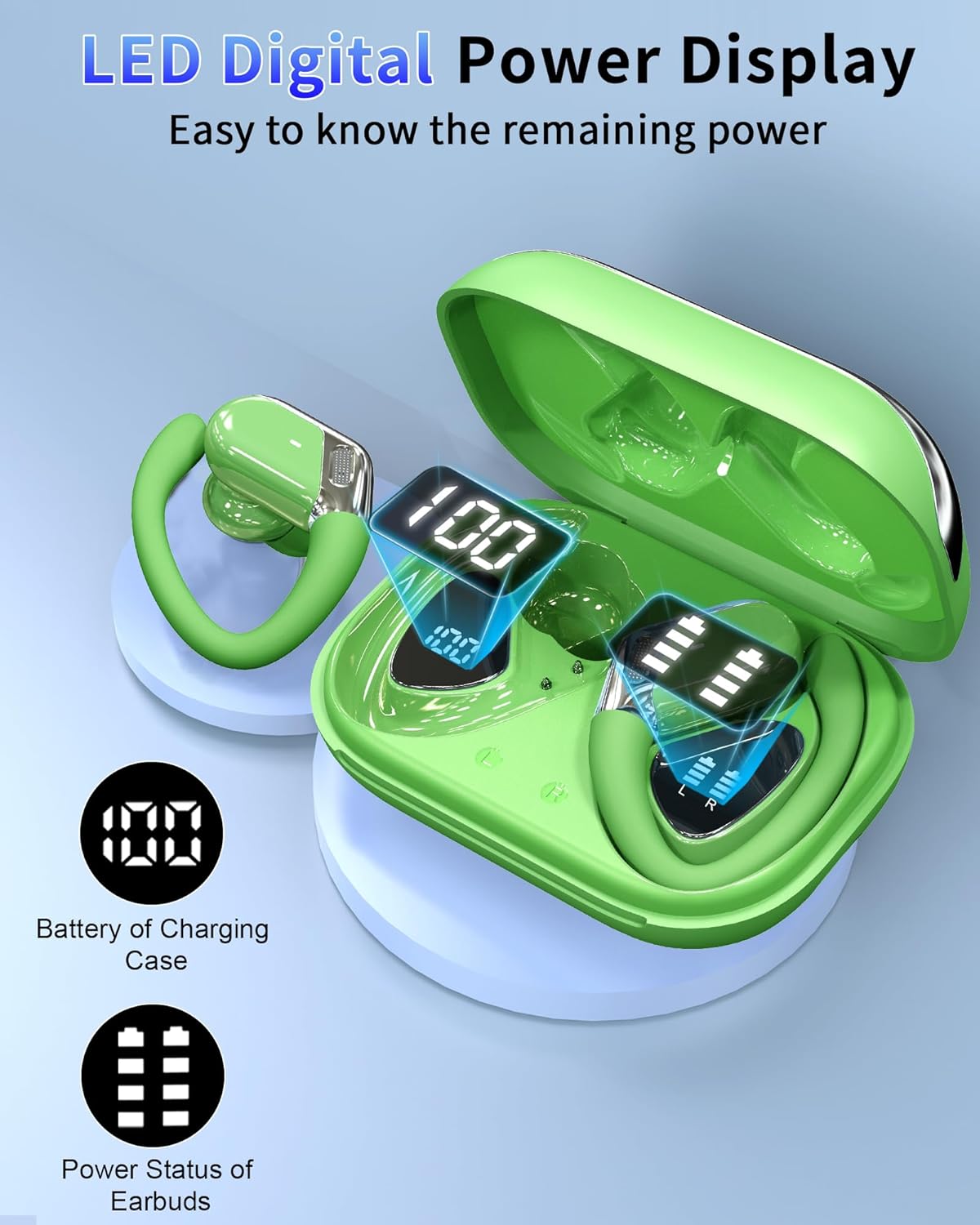 Matast Auriculares Bluetooth Deportivos, 50 Horas, inalámbricos, Bluetooth 5.4 con cancelación de Ruido ENC y 4 micrófonos HD, Auriculares in-Ear con estéreo Hi-Fi, IP7 Resistente al Agua, Pantalla - 2