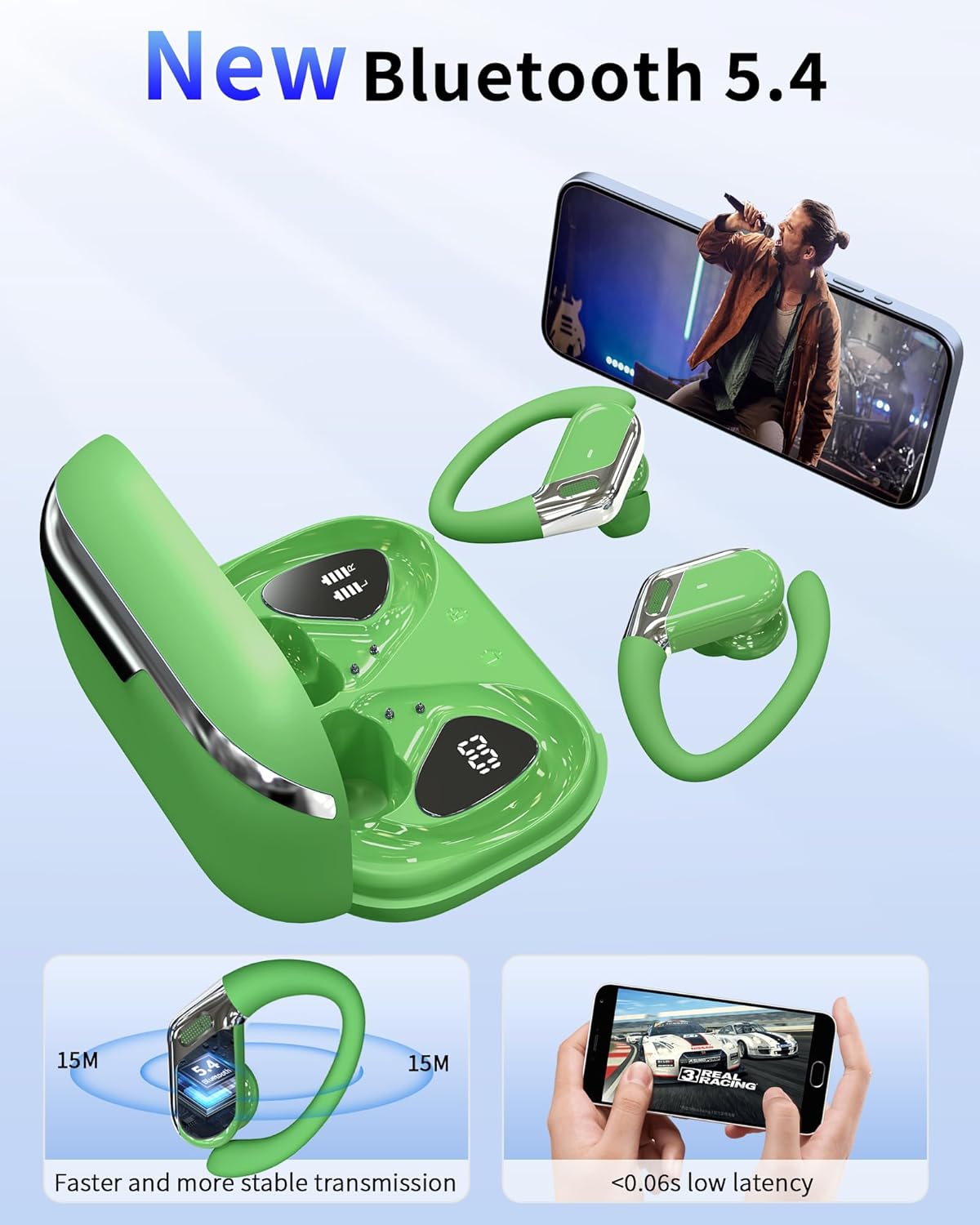 Matast Auriculares Bluetooth Deportivos, 50 Horas, inalámbricos, Bluetooth 5.4 con cancelación de Ruido ENC y 4 micrófonos HD, Auriculares in-Ear con estéreo Hi-Fi, IP7 Resistente al Agua, Pantalla - 4