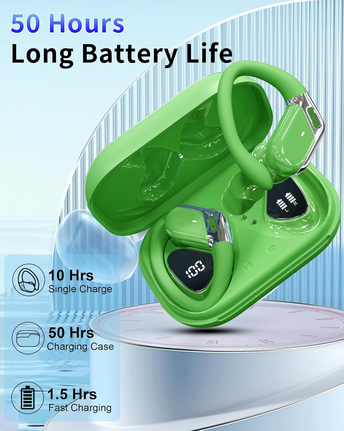 Matast Auriculares Bluetooth Deportivos, 50 Horas, inalámbricos, Bluetooth 5.4 con cancelación de Ruido ENC y 4 micrófonos HD, Auriculares in-Ear con estéreo Hi-Fi, IP7 Resistente al Agua, Pantalla - 5