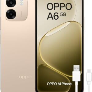 OPPO A6 5G - Smartphone Libre con IA, 6GB RAM+256GB, Batería 6500 mAh, Carga Rápida 45W, Pantalla LCD HD+ 120Hz, IP69, Cámara 50MP AI, Dual SIM, Versión Española - Dorado