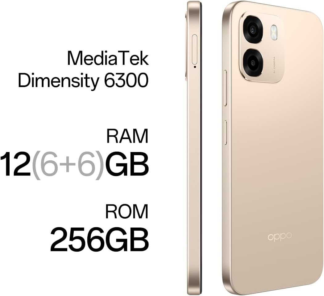 OPPO A6 5G - Smartphone Libre con IA, 6GB RAM+256GB, Batería 6500 mAh, Carga Rápida 45W, Pantalla LCD HD+ 120Hz, IP69, Cámara 50MP AI, Dual SIM, Versión Española - Dorado - 5