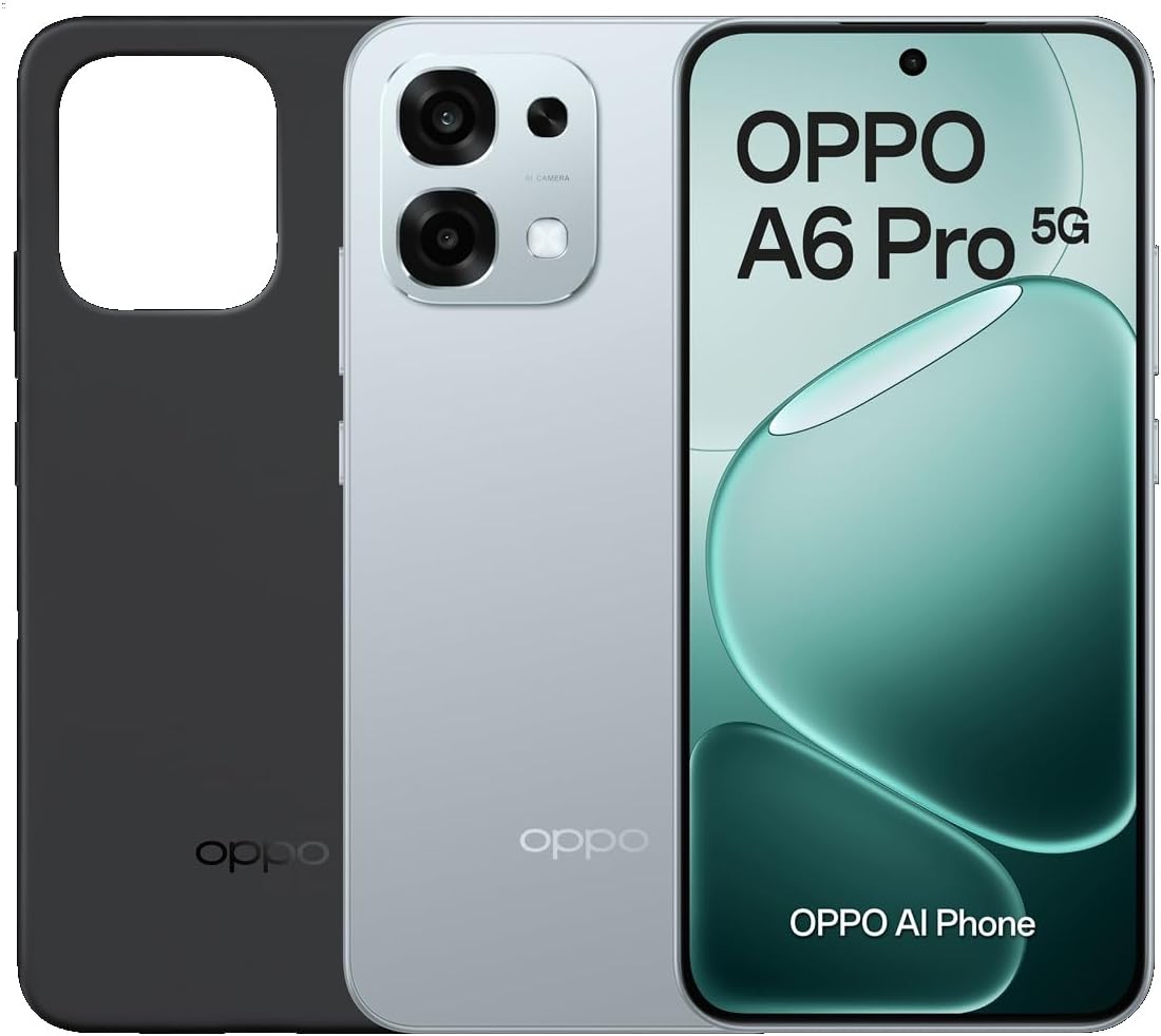 OPPO A6 Pro 5G - Smartphone Libre con IA, 8GB RAM+256GB, Batería 6500 mAh, Carga Rápida 80W, Pantalla AMOLED 120Hz, IP69, Cámara 50MP AI, Dual SIM, Versión Española - Titanio - 1