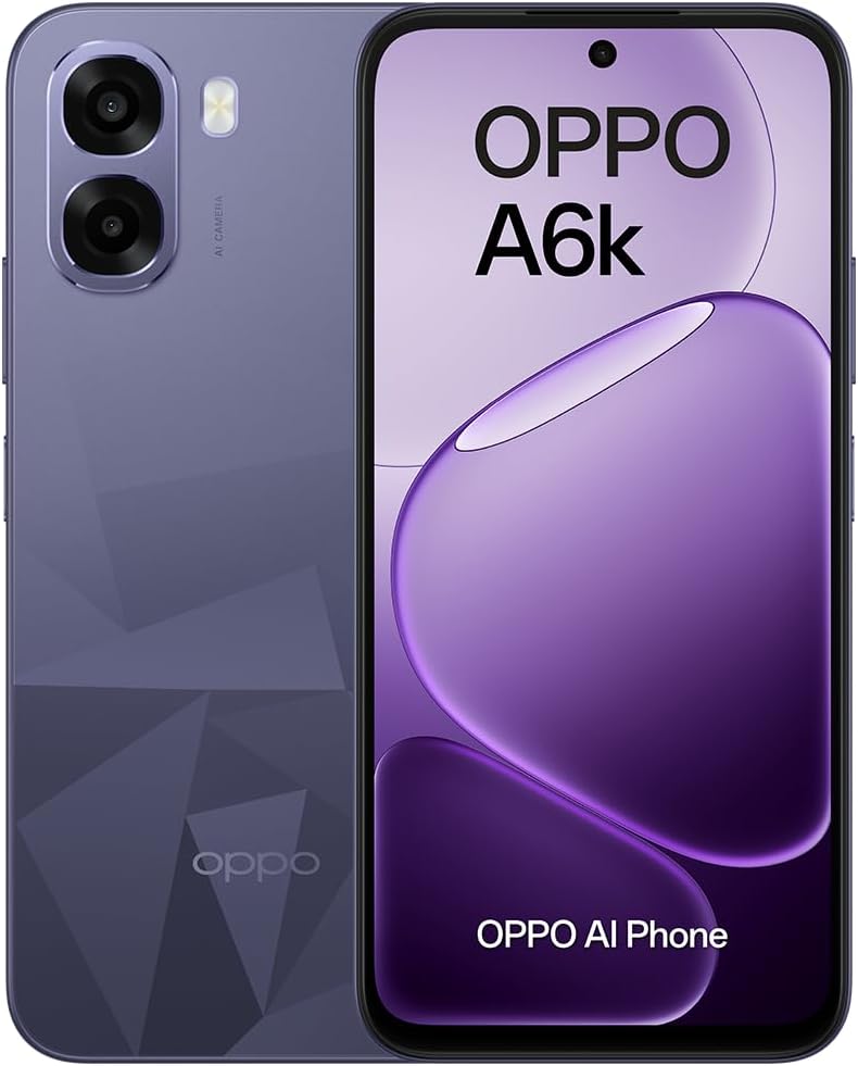 OPPO A6k 4G - Smartphone Libre con IA, 4GB RAM+256GB, Batería 6100 mAh, Pantalla LCD HD+ 120Hz, IP64, Cámara 50MP, Dual SIM, Versión Española - Negro - 1