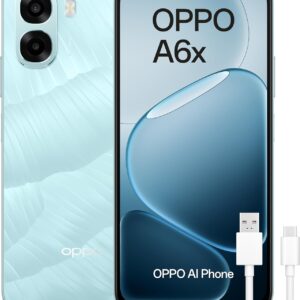 OPPO A6x 4G - Smartphone Libre con IA, 4GB RAM+128GB, Batería 6100 mAh, Pantalla LCD HD+ 120Hz, IP64, Cámara 13MP, Dual SIM, Versión Española - Azul