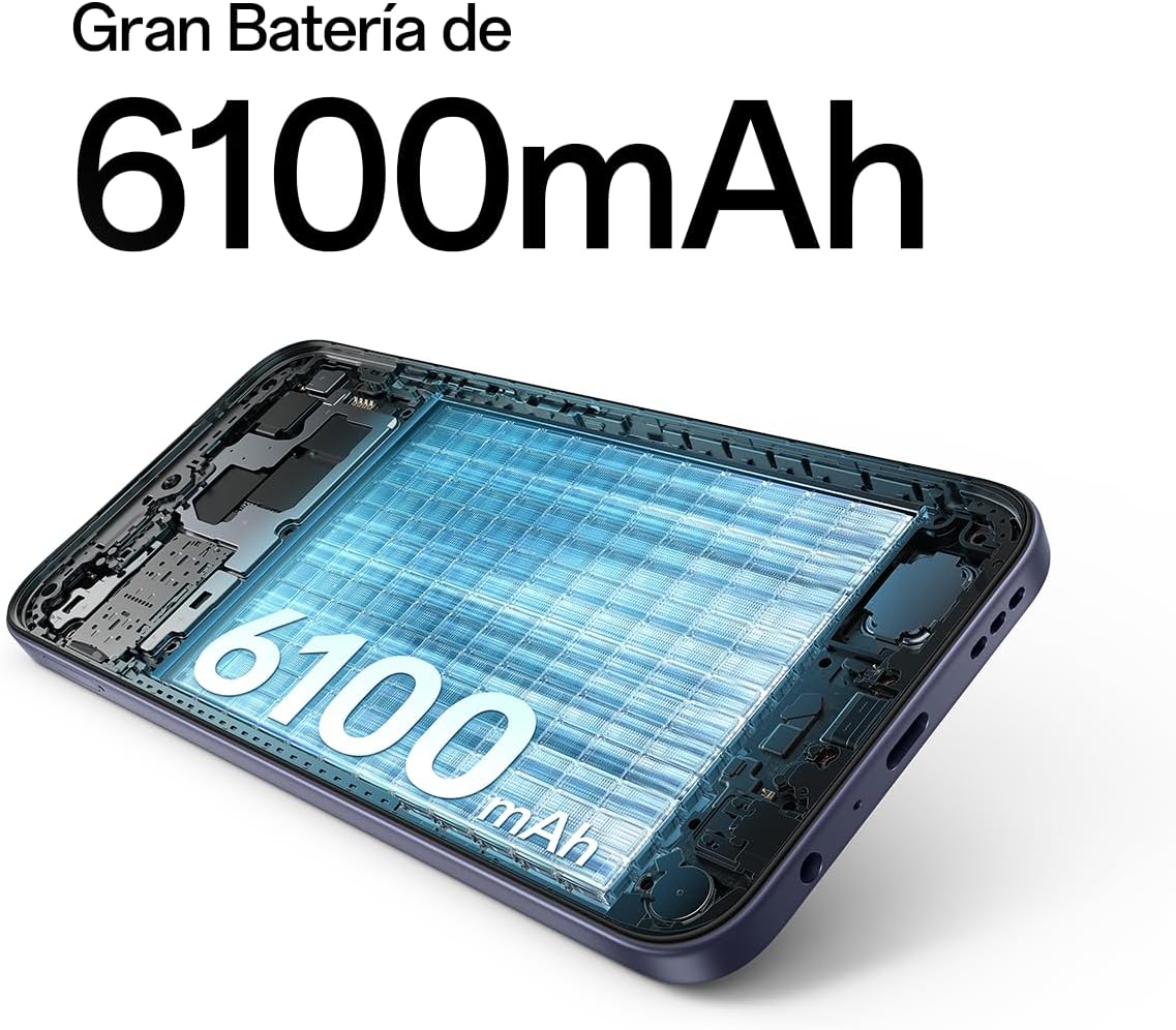 OPPO A6x 4G - Smartphone Libre con IA, 4GB RAM+128GB, Batería 6100 mAh, Pantalla LCD HD+ 120Hz, IP64, Cámara 13MP, Dual SIM, Versión Española - Azul - 6