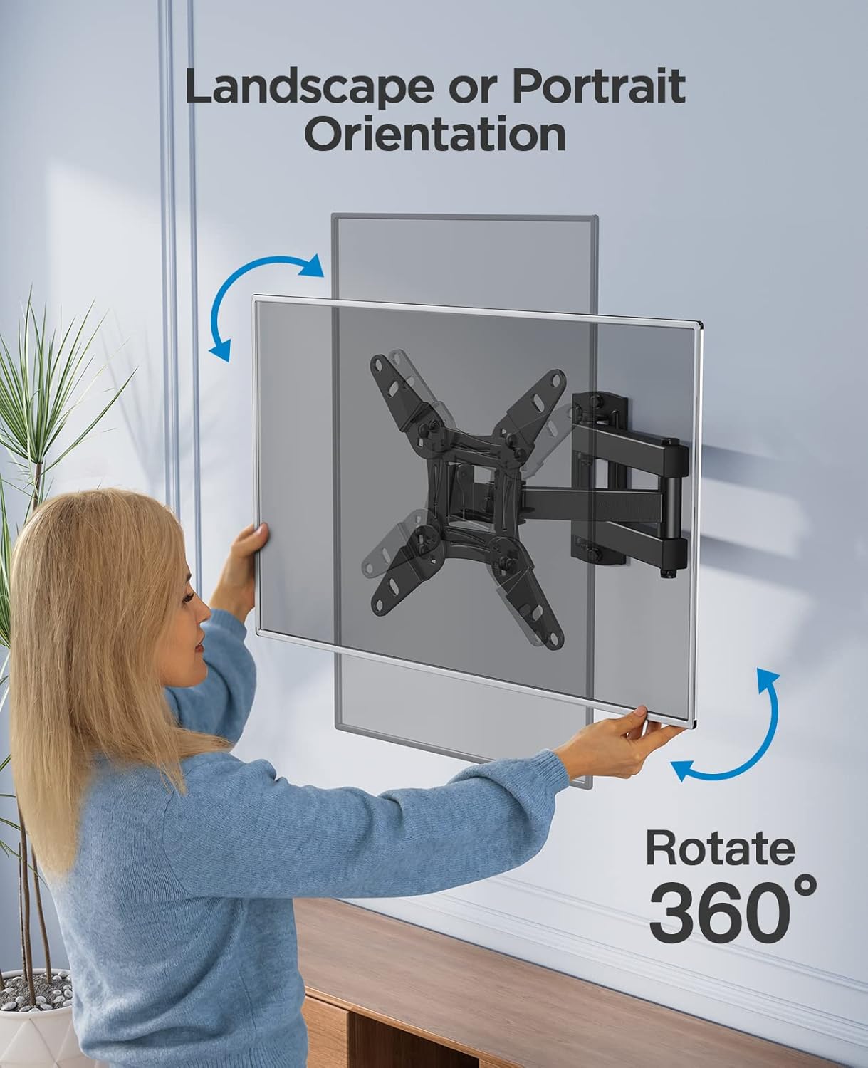 PERLESMITH Soporte TV Pared Inclinable Giratorio Rotatorio 360°, Soporte TV para TV 13-42 Pulgadas, Máx VESA 200x200mm, Capacidad 20kg, para Salón y Dormitorio - 3