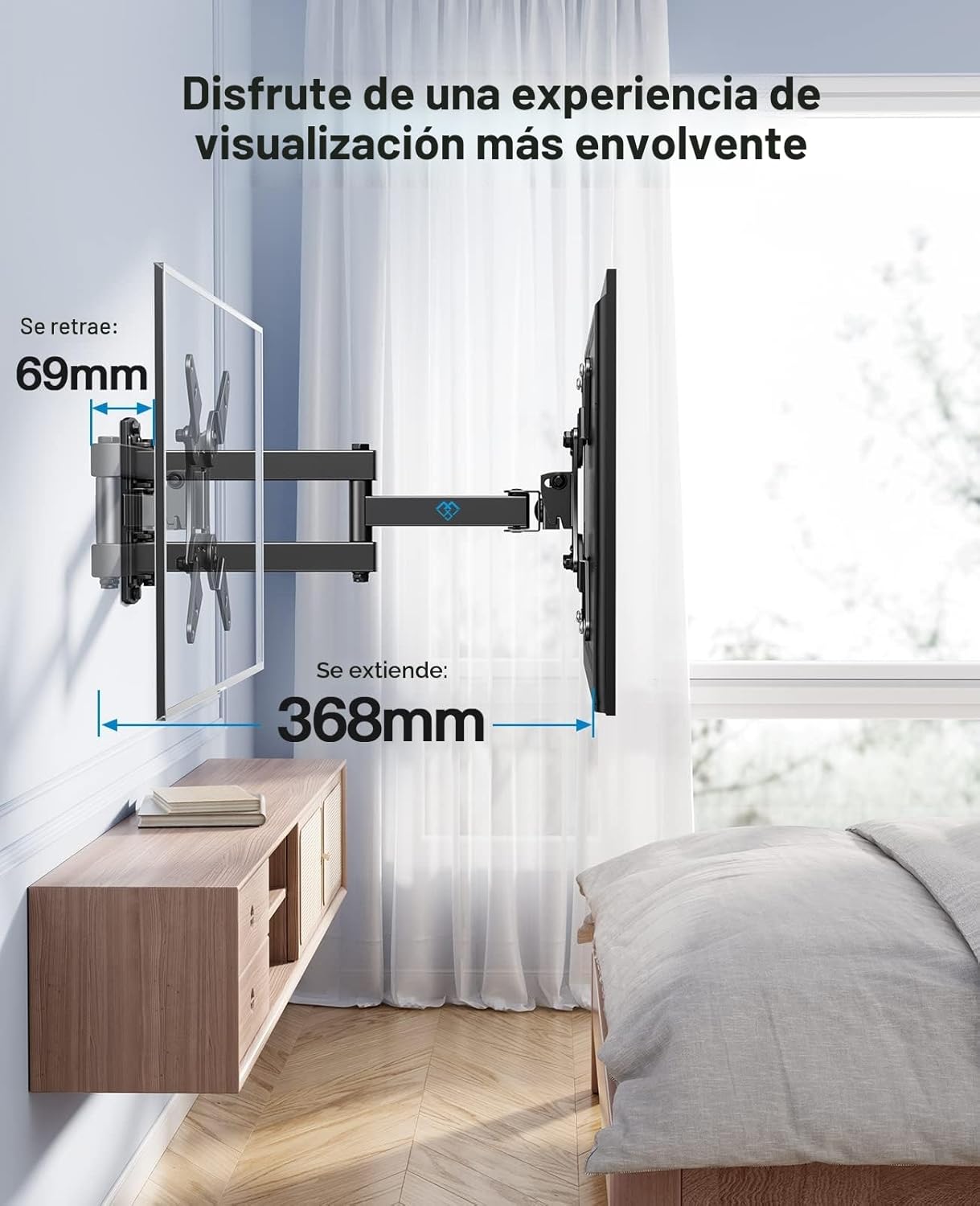 PERLESMITH Soporte TV Pared Inclinable Giratorio Rotatorio 360°, Soporte TV para TV 13-42 Pulgadas, Máx VESA 200x200mm, Capacidad 20kg, para Salón y Dormitorio - 4