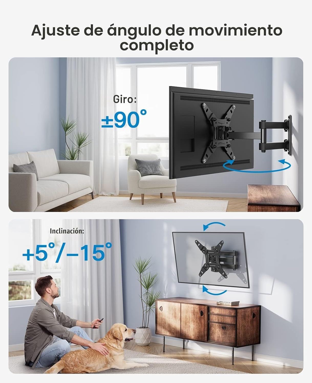 PERLESMITH Soporte TV Pared Inclinable Giratorio Rotatorio 360°, Soporte TV para TV 13-42 Pulgadas, Máx VESA 200x200mm, Capacidad 20kg, para Salón y Dormitorio - 5