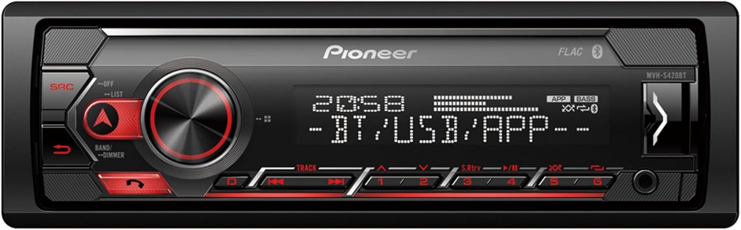 Pioneer MVH-S420BT - Autoradio 1 DIN con sintonizador RDS, Bluetooth®, iluminación roja, USB, aplicación Pioneer Smart Sync y Compatible con Dispositivos Apple y Android - 1