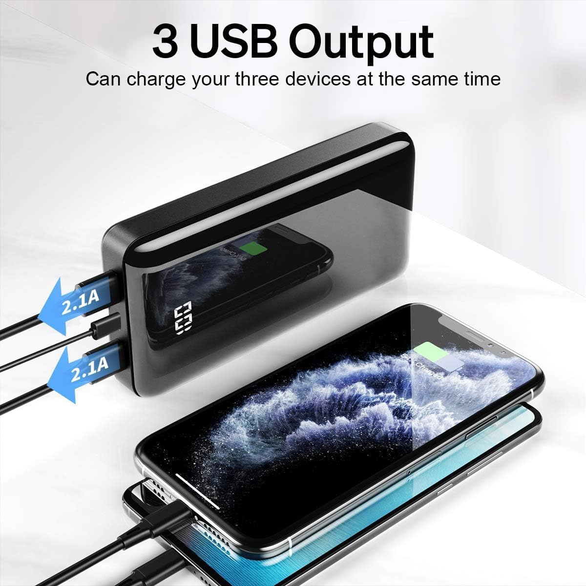 Power Bank 27000mAh, 22,5W PD20W Batería Externa Carga Rápida Powerbank Portátil con Pantalla LED para Teléfonos - 5