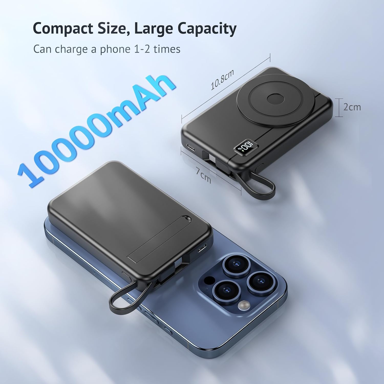 Power Bank Magnético 10000mAh Batería Externa - Inalámbrica Carga Rápida Compatible con iPhone 17/16/15/14/13/12, Cargador Portátil Ultra Slim con Entrada y Salida Tipo C, Pantalla LED - 6