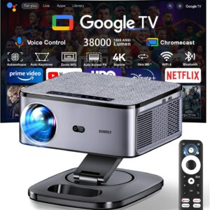 Proyector 4K 【FIFA World Cup/1500 ANSI/Google TV】 XIWBSY Proyector Bluetooth Portatil 38000 Lúmenes, Gira 360 °, Official Apps, Control por Voz, 1080P FHD, Proyectores Video Cine En Casa/Exterior