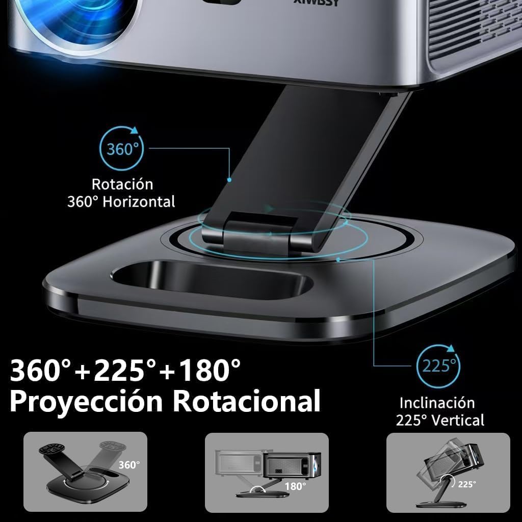 Proyector 4K 【FIFA World Cup/1500 ANSI/Google TV】 XIWBSY Proyector Bluetooth Portatil 38000 Lúmenes, Gira 360 °, Official Apps, Control por Voz, 1080P FHD, Proyectores Video Cine En Casa/Exterior - 6