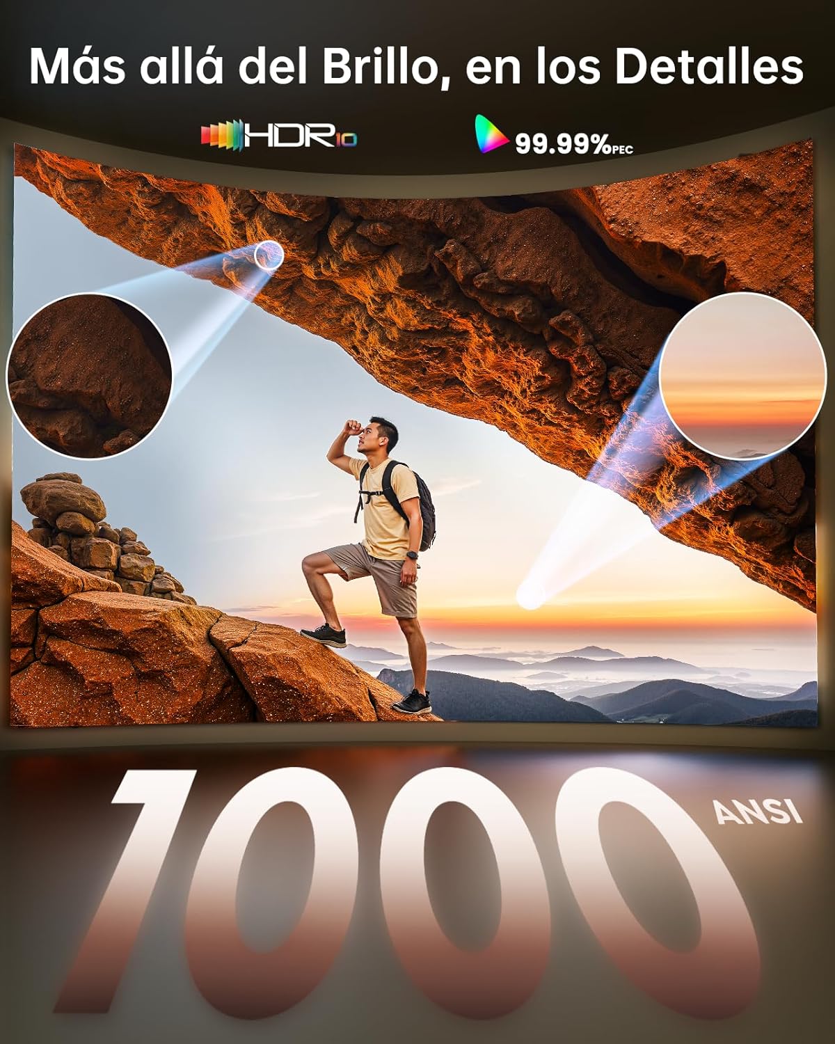 Proyector 4K【App Oficial Integrada/Dolby】 1000ANSI Smart Proyector Compatible con Netflix AI Auto Auto/Keystone, Proyector1080P Nativo WiFi 6 Bidireccional BT5.2 Zoom 50% para Cine en Casa/Exterior - 4