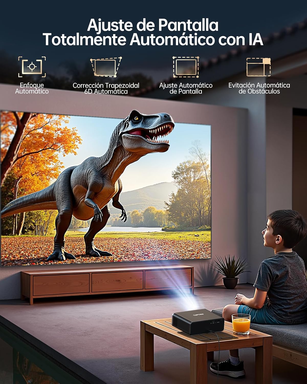 Proyector 4K【App Oficial Integrada/Dolby】 1000ANSI Smart Proyector Compatible con Netflix AI Auto Auto/Keystone, Proyector1080P Nativo WiFi 6 Bidireccional BT5.2 Zoom 50% para Cine en Casa/Exterior - 5