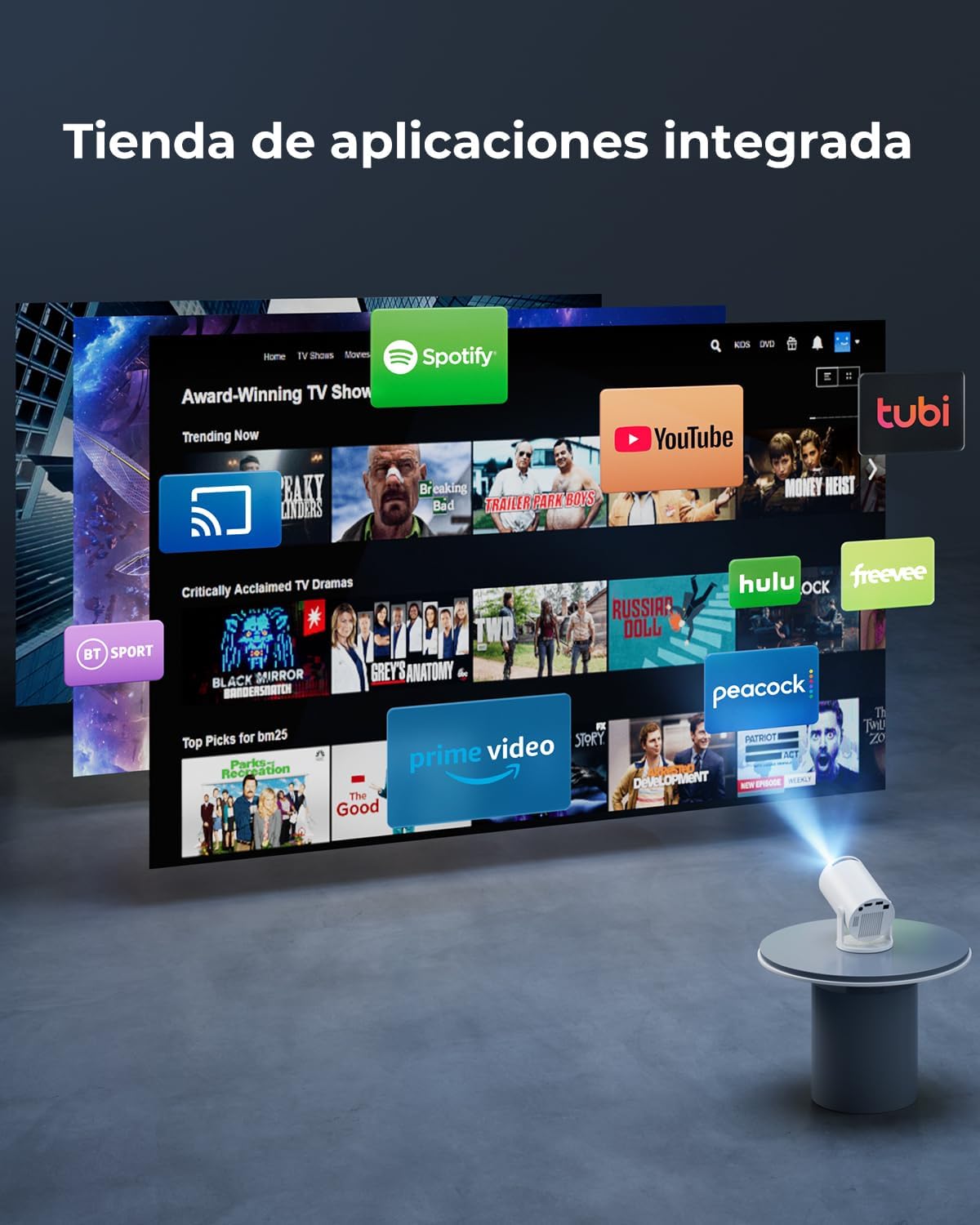 Proyector Portátil 4K Soporte, Apps Integradas & Auto Keystone, 2026 Mini Proyector 20000 Lúmenes con Android 14 WiFi 6 Bluetooth 5.4 Rotación 180° Compatible con HDMI/USB/TV Stick/Smartphone/Laptop - 2
