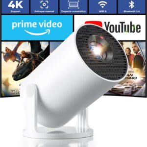 Proyector Portátil 4K Soporte, Apps Integradas & Auto Keystone, 2026 Mini Proyector 20000 Lúmenes con Android 14 WiFi 6 Bluetooth 5.4 Rotación 180° Compatible con HDMI/USB/TV Stick/Smartphone/Laptop
