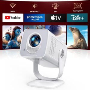 Proyector【App Integrada & Auto Keystone】Android 13, Proyector Portátil 4K/1080P Soporte Tiro Corto WiFi 6 Bluetooth 5.4 con Rotación de 270°, TOPTRO MiniProyector Cine en Casa/Exterior para Móvil/USB