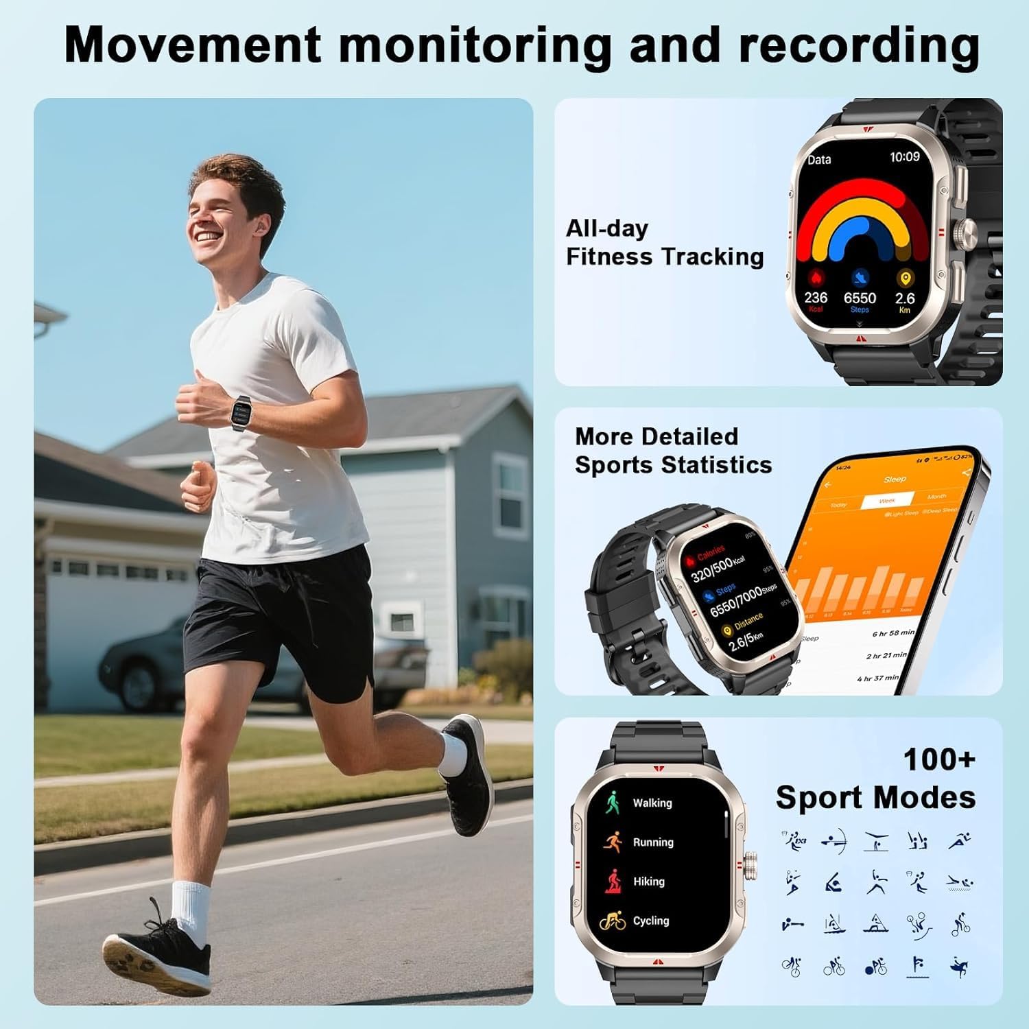 Reloj Inteligente Hombre con GPS, 2.06'' HD Smartwatch con Llamadas Bluetooth, IP68 Fitness Tracker con 110+ Modos Deportivos, Monitor de Sueño/Podómetro/Pulsómetro/SpO2 Smart Watch para Android iOS - 5