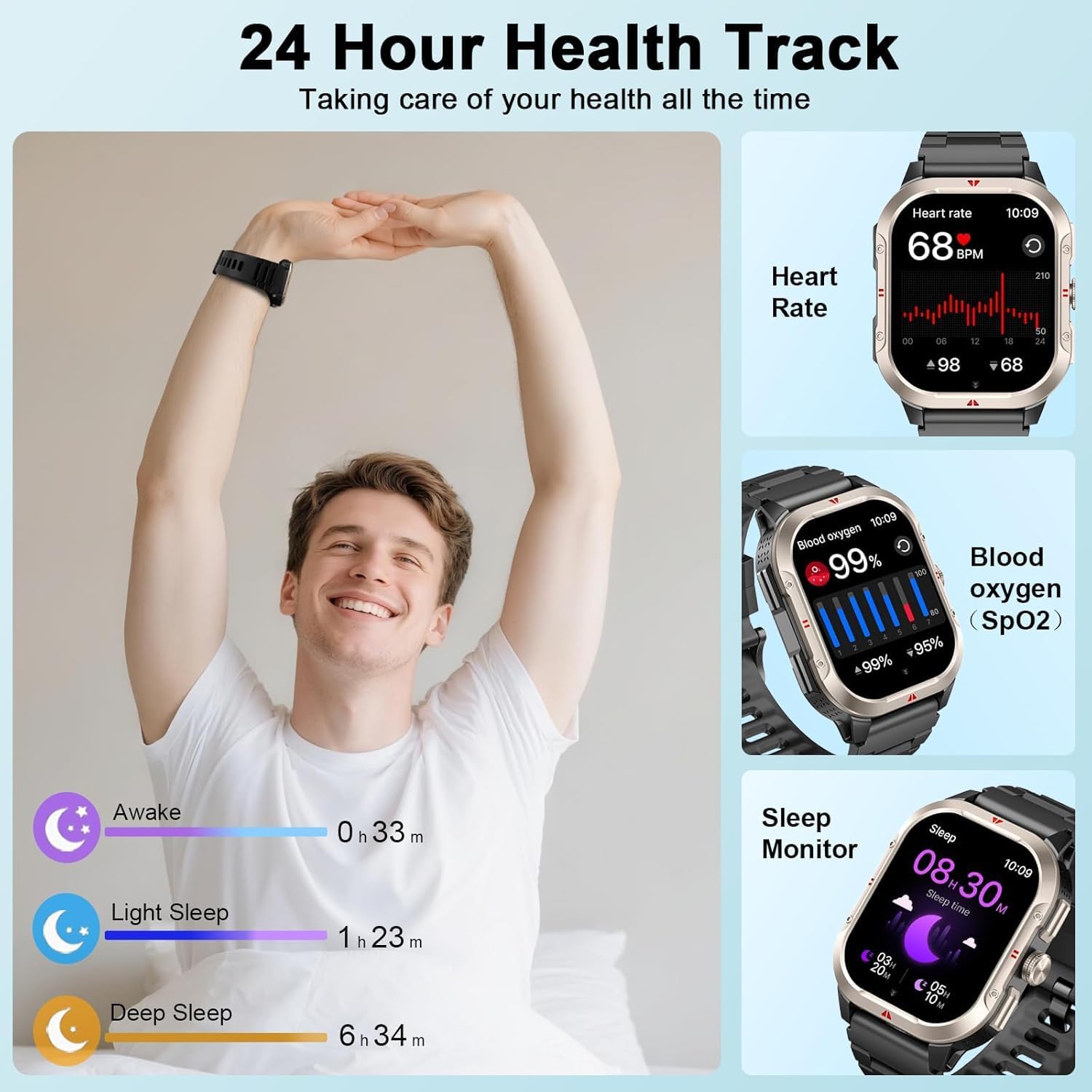 Reloj Inteligente Hombre con GPS, 2.06'' HD Smartwatch con Llamadas Bluetooth, IP68 Fitness Tracker con 110+ Modos Deportivos, Monitor de Sueño/Podómetro/Pulsómetro/SpO2 Smart Watch para Android iOS - 6