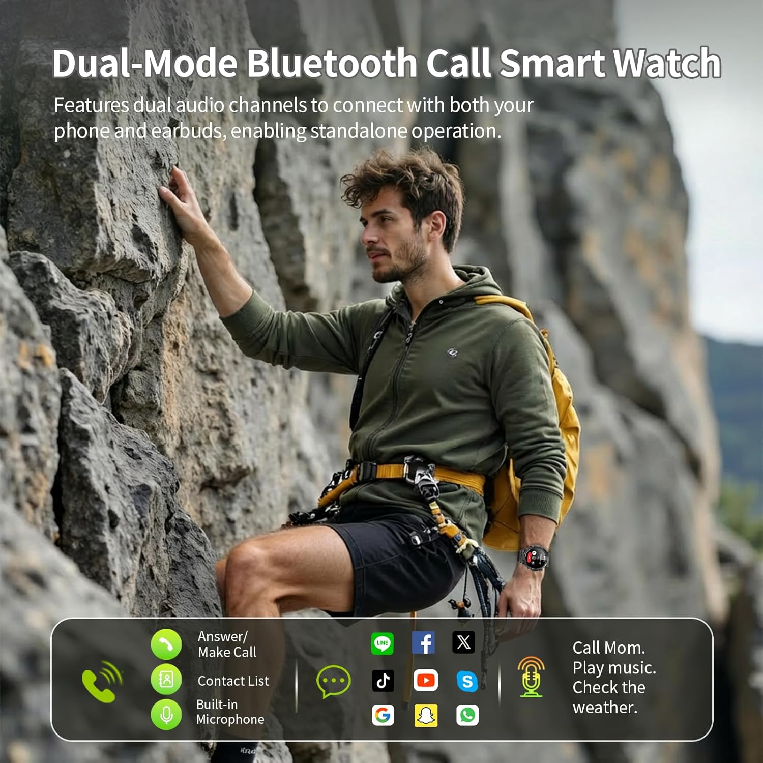 Reloj Inteligente Hombre con Linterna, 1.53'' Militar Smartwatch con Batería de 1000mAh, IP68 Reloj Deportivo con Llamadas Bluetooth/Monitor de Sueño/Pulsómetro, 100+Modos Deportivos para Android iOS - 5