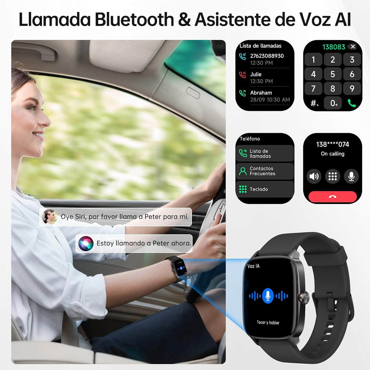 Reloj Inteligente Mujer Hombre con Llamadas Bluetooth y Voz AI, 1.85'' Smartwatch con Whatsapp Notificación, Pulsómetro/SpO2/Sueño/Podómetro, 110+ Modos Deportivos, Impermeable IP68 para iOS/Android - 2