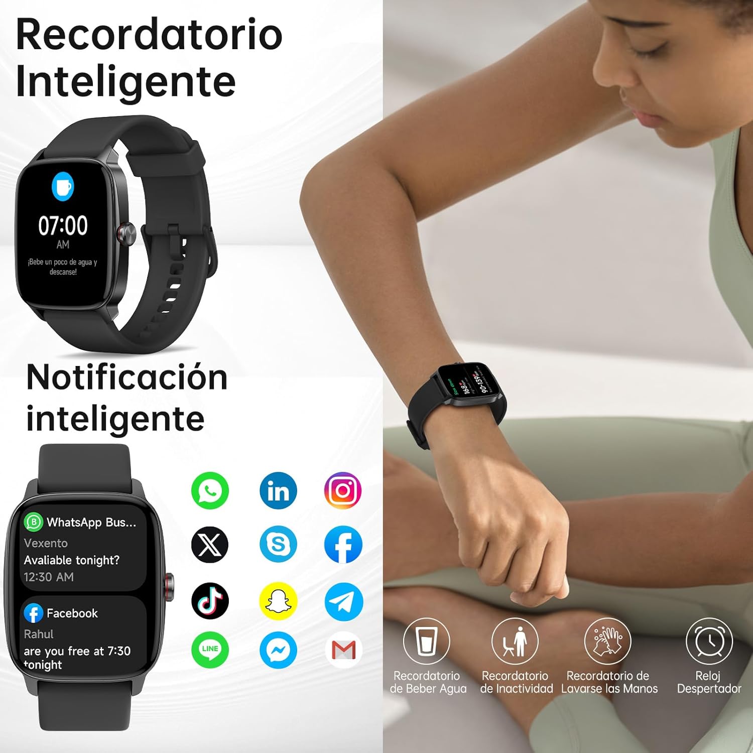 Reloj Inteligente Mujer Hombre con Llamadas Bluetooth y Voz AI, 1.85'' Smartwatch con Whatsapp Notificación, Pulsómetro/SpO2/Sueño/Podómetro, 110+ Modos Deportivos, Impermeable IP68 para iOS/Android - 5