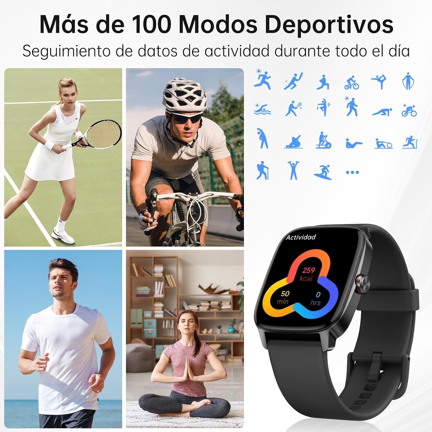 Reloj Inteligente Mujer Hombre con Llamadas Bluetooth y Voz AI, 1.85'' Smartwatch con Whatsapp Notificación, Pulsómetro/SpO2/Sueño/Podómetro, 110+ Modos Deportivos, Impermeable IP68 para iOS/Android - 6