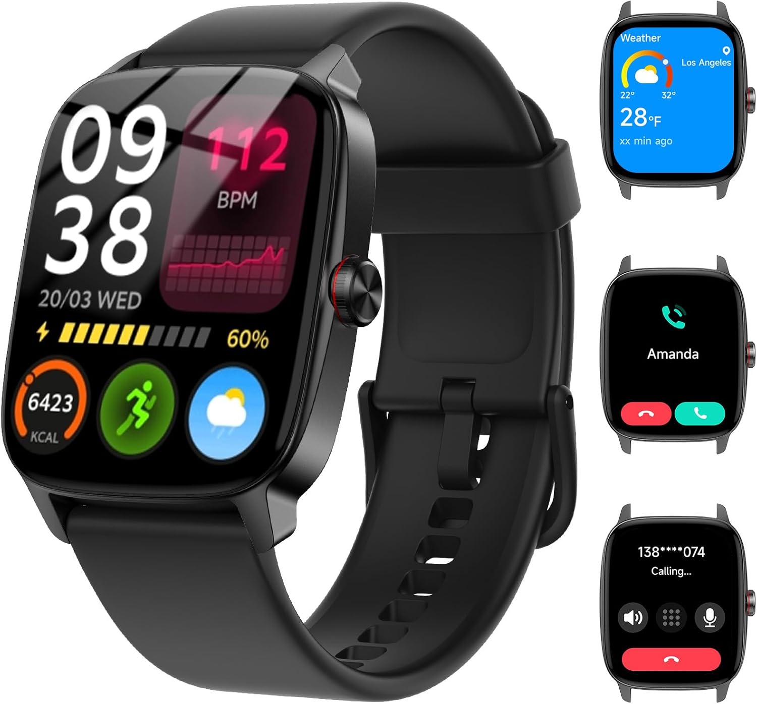 Reloj Inteligente Mujer Hombre con Llamadas Bluetooth y Voz AI, 1.85'' Smartwatch con Whatsapp Notificación, Pulsómetro/SpO2/Sueño/Podómetro, 110+ Modos Deportivos, Impermeable IP68 para iOS/Android - 1