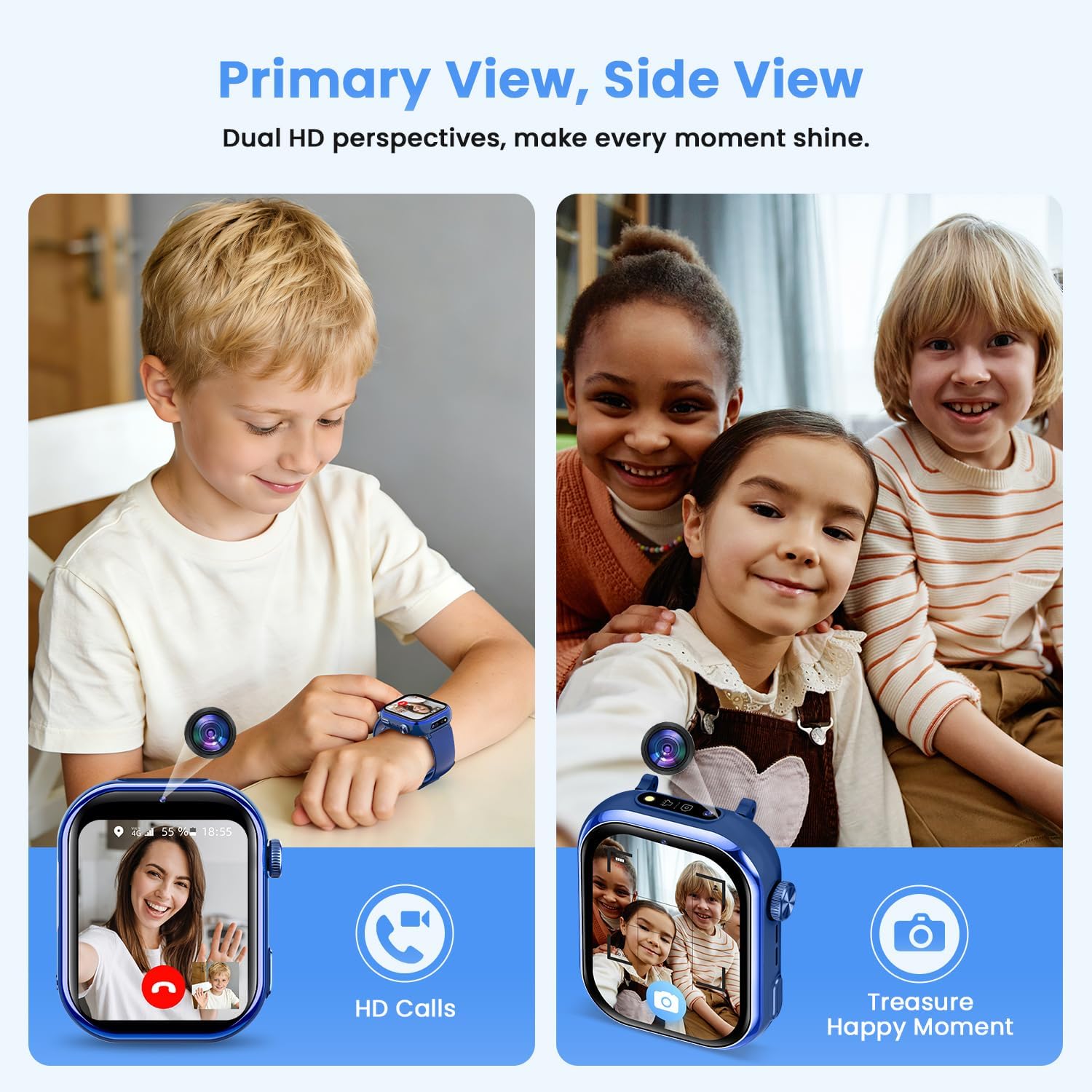 Reloj Inteligente Niño, 4G Smartwatch Niño con GPS y Llamadas, Doble Cámara, Videollamada, SOS, Modo Escuela, Despertador, Linterna, IP68, Podómetro, Regalo Niñas y Niños Azul, 3 Años Garantía - 3