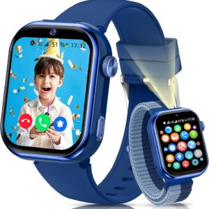 Reloj Inteligente Niño, 4G Smartwatch Niño con GPS y Llamadas, Doble Cámara, Videollamada, SOS, Modo Escuela, Despertador, Linterna, IP68, Podómetro, Regalo Niñas y Niños Azul, 3 Años Garantía