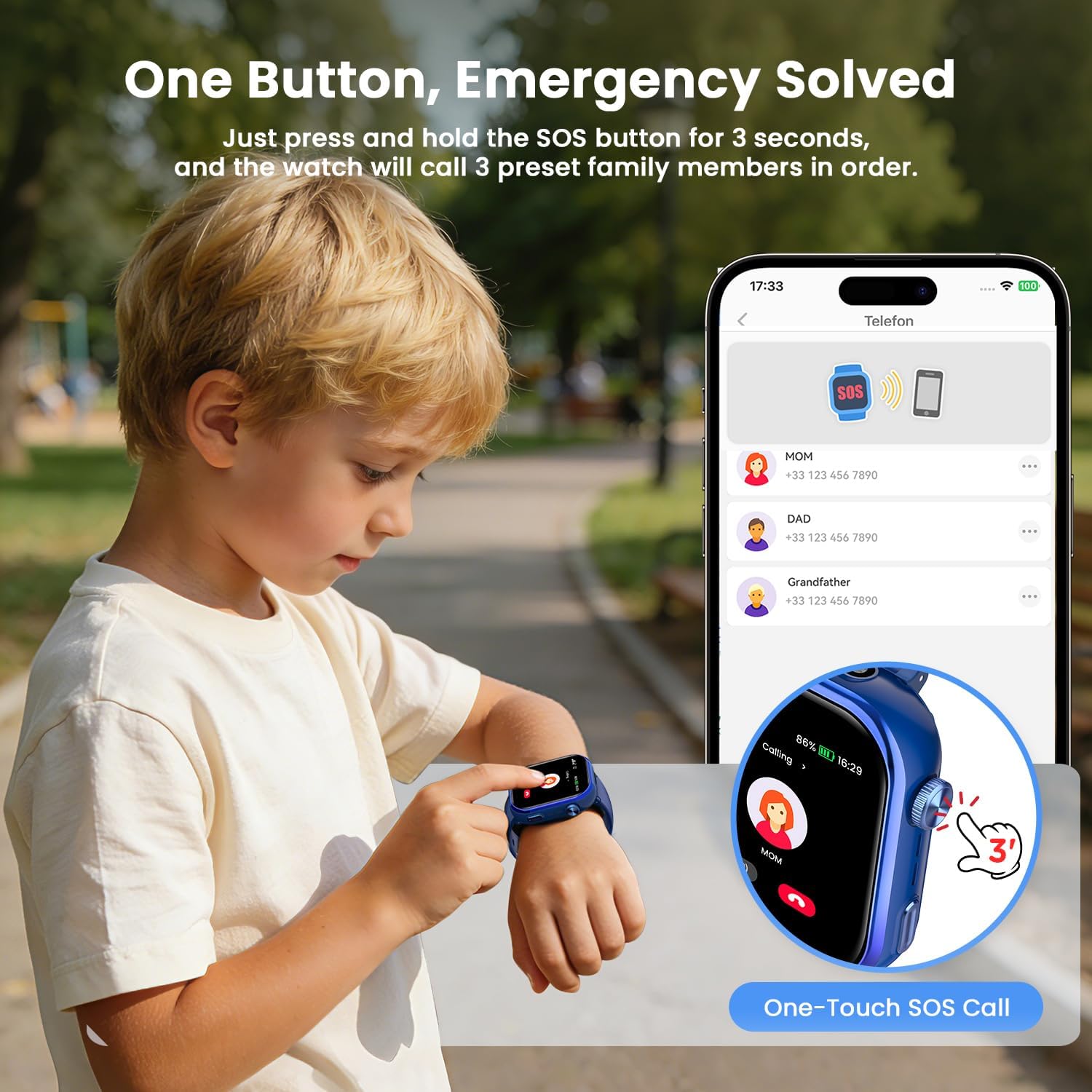 Reloj Inteligente Niño, 4G Smartwatch Niño con GPS y Llamadas, Doble Cámara, Videollamada, SOS, Modo Escuela, Despertador, Linterna, IP68, Podómetro, Regalo Niñas y Niños Azul, 3 Años Garantía - 5