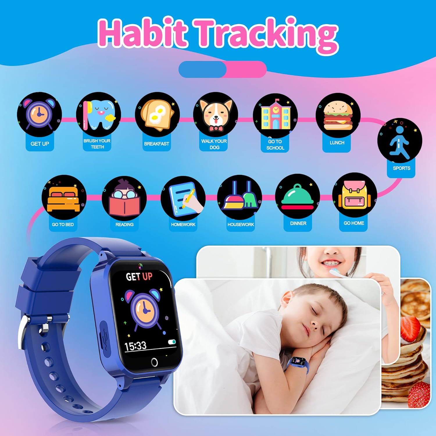 Reloj Inteligente Niño Niña 4-15 Años, 39 Juegos, Modo Deportivo, Cámara, MP3, Linterna, 100+Tarjetas Aprendizaje, Audiolibros, Despertador, Modo Escuela, Podómetro, Regalo Educativo para Niño y Niñas - 3