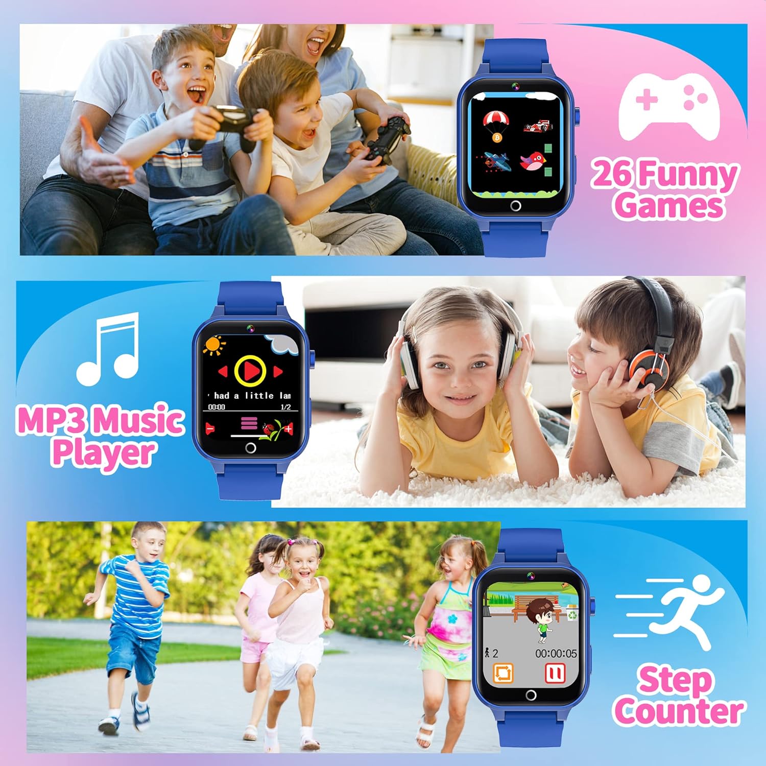 Reloj Inteligente Niño Niña 4-15 Años, 39 Juegos, Modo Deportivo, Cámara, MP3, Linterna, 100+Tarjetas Aprendizaje, Audiolibros, Despertador, Modo Escuela, Podómetro, Regalo Educativo para Niño y Niñas - 5
