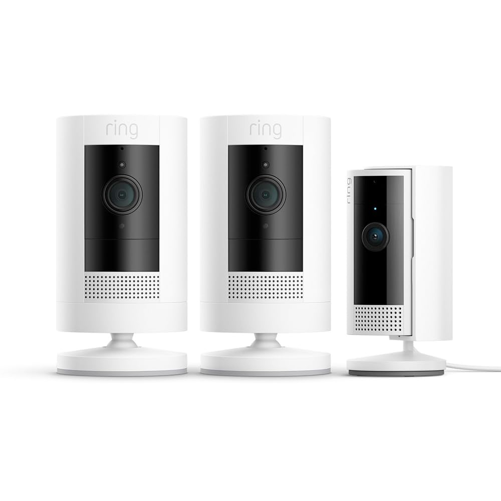 Ring Cámara exterior con batería Pack de 2 (Stick Up Cam) + Cámara interior (Indoor Camera 2.ª gen.) | Cámaras de vigilancia wifi con vídeo HD, comunicación bidireccional | 30 días gratis de Ring Home - 2