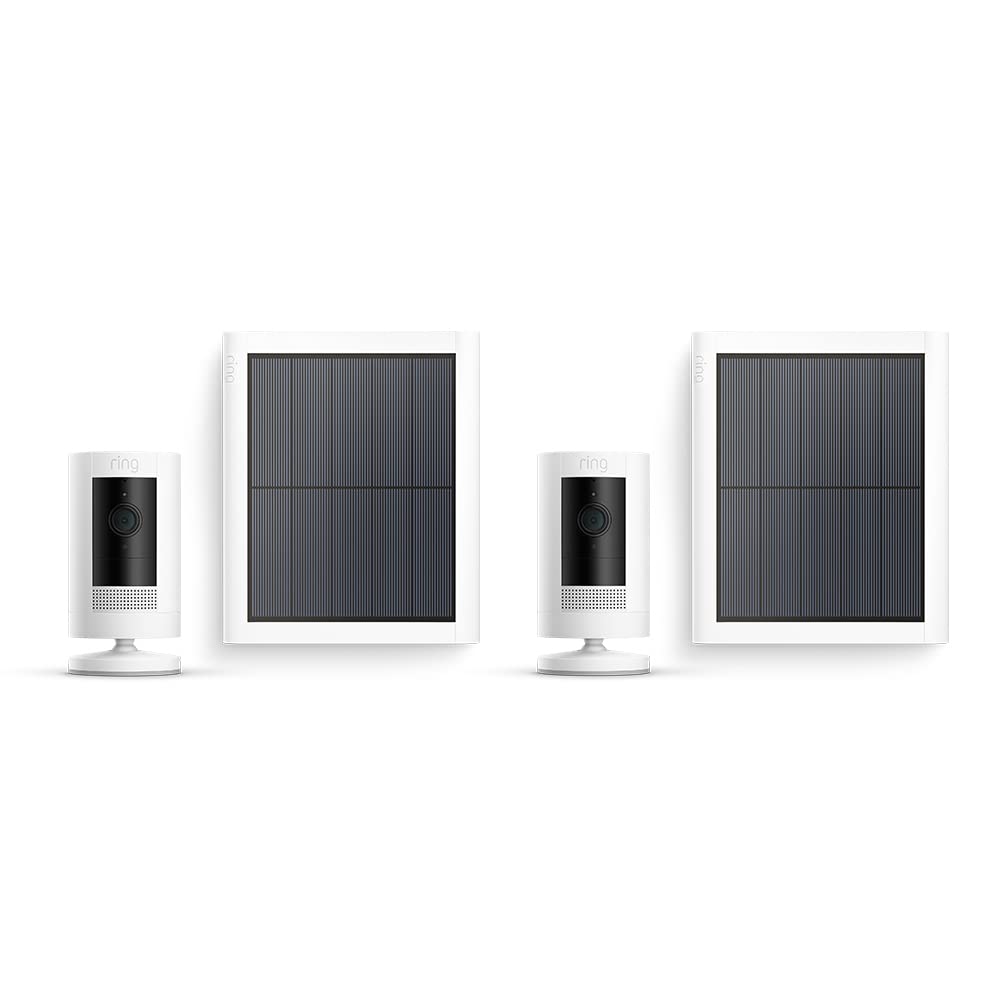 Ring Cámara exterior solar (Stick Up Cam) | Cámara de vigilancia wifi HD para tu domicilio con comunicación bidireccional, instalación fácil | 30 días gratis de Ring Home | 2 Cámaras - 2