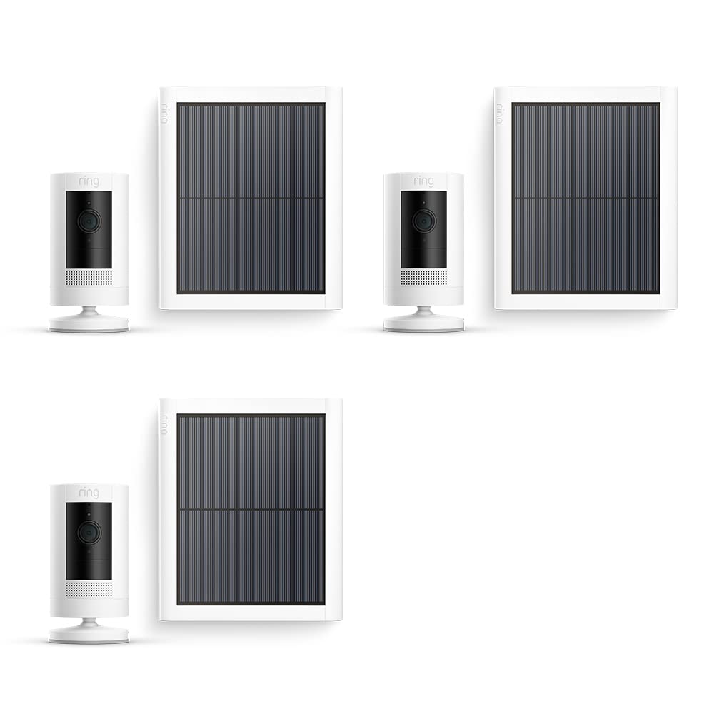 Ring Cámara exterior solar (Stick Up Cam) | Cámara de vigilancia wifi HD para tu domicilio con comunicación bidireccional, instalación fácil | 30 días gratis de Ring Home | 3 Cámaras - 2
