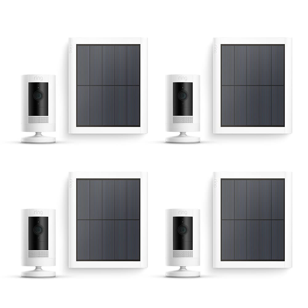 Ring Cámara exterior solar (Stick Up Cam) | Cámara de vigilancia wifi HD para tu domicilio con comunicación bidireccional, instalación fácil | 30 días gratis de Ring Home | 4 Cámaras - 2