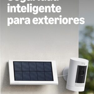 Ring Cámara exterior solar (Stick Up Cam) | Cámara de vigilancia wifi HD para tu domicilio con vídeo 1080p HD, comunicación bidireccional, instalación fácil | 30 días gratis de Ring Home