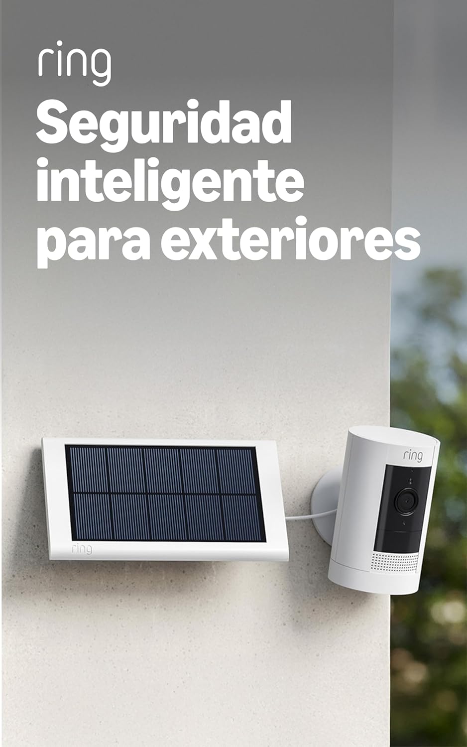 Ring Cámara exterior solar (Stick Up Cam) | Cámara de vigilancia wifi HD para tu domicilio con vídeo 1080p HD, comunicación bidireccional, instalación fácil | 30 días gratis de Ring Home - 1