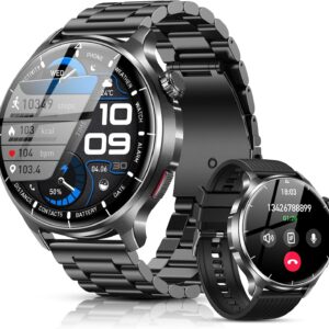SLOKSFil Reloj Inteligente Hombre con Bluetooth Llamada, 1000mAh Smartwatch Hombre con 1,52" HD/110+ Modos Deportes/24/7 Pulsómetro/Sueño/IP68 Impermeable/Podómetro Android iOS (Acero Negro)