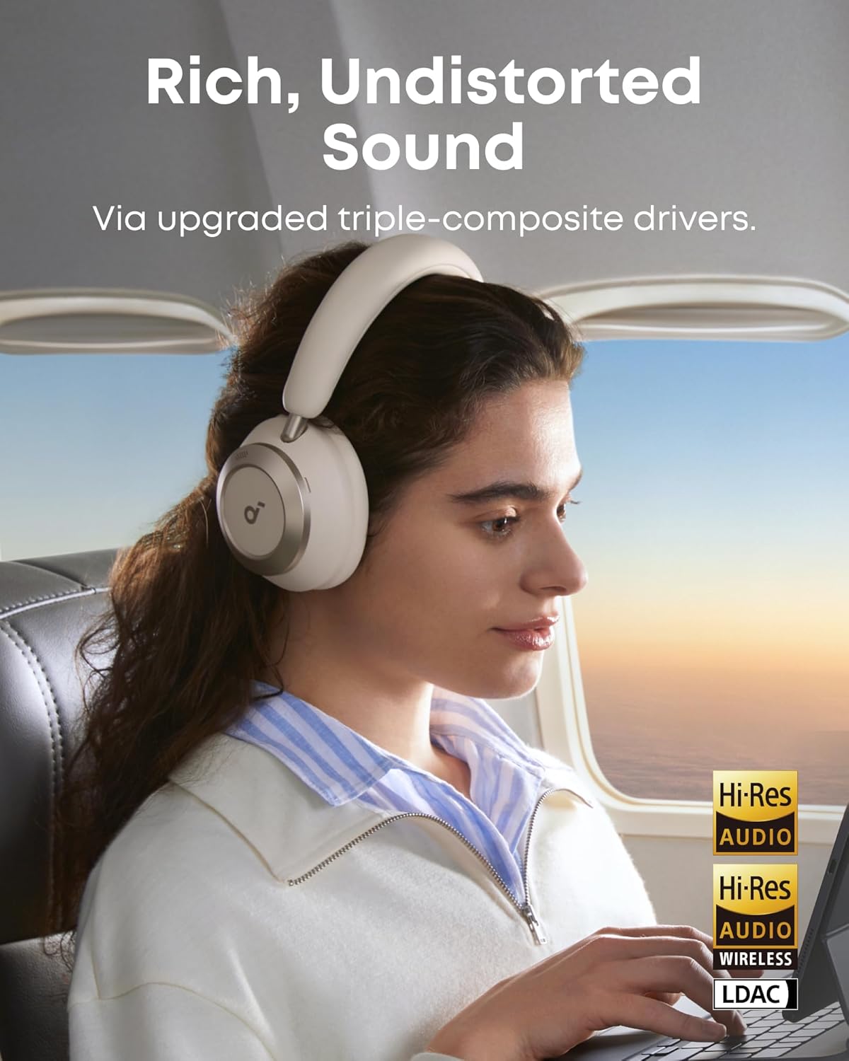 Soundcore Space One Pro de Anker, Auriculares con Cancelación de Ruido Activa Adaptativa con 6 Micrófonos, Diseño Muy Plegable, Audio sin Pérdidas 60H, Carga Ultrarrápida, Inalámbrico Hi-Res con LDAC - 4