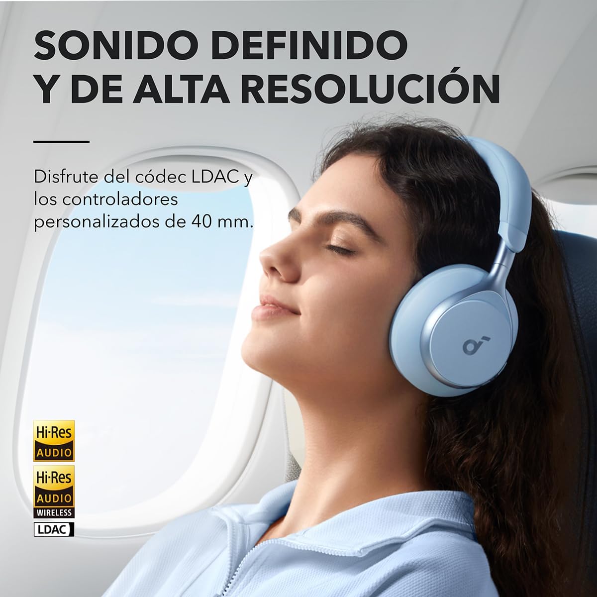 Soundcore de Anker Space One Auriculares Cancelación Ruido Activa Adaptativa, Cascos Inalambricos Bluetooth Reducción de Voz Humana 2X más Fuerte, 40H ANC, Control de App, LDAC Hi-Res Wireless Audio - 4