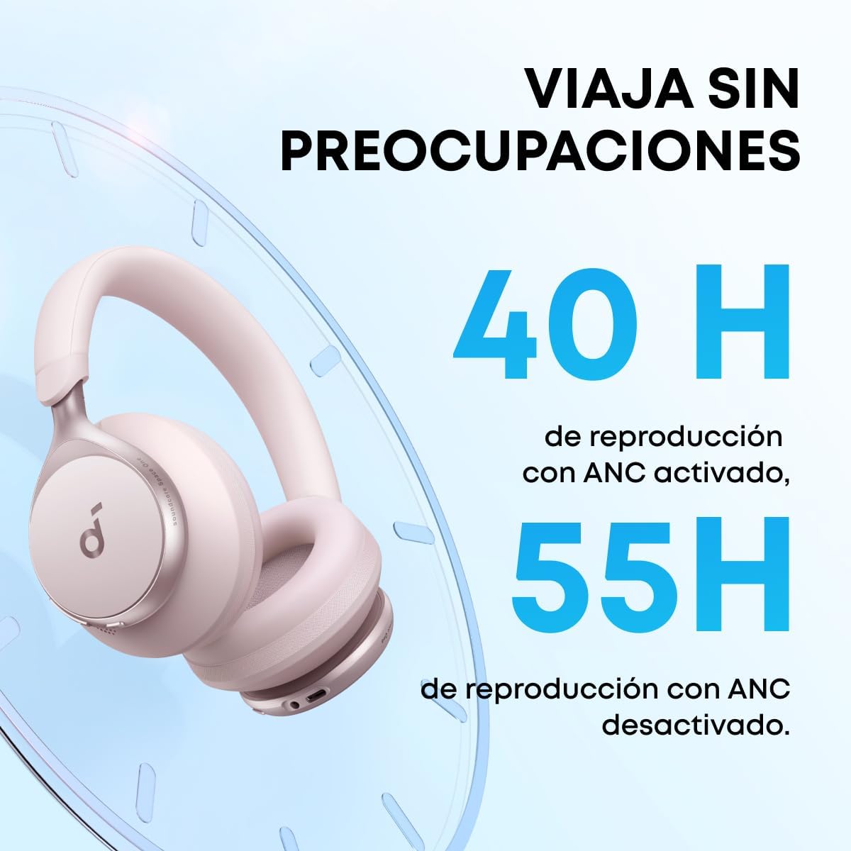 Soundcore de Anker Space One Auriculares Cancelación Ruido Activa Adaptativa, Cascos Inalambricos Bluetooth Reducción de Voz Humana 2X más Fuerte, 40H ANC, Control de App, LDAC Hi-Res Wireless Audio - 5