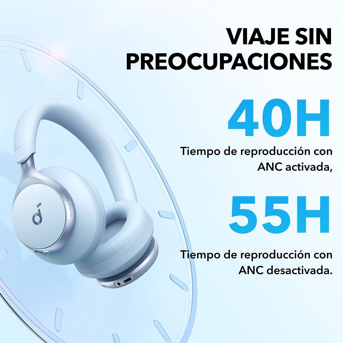 Soundcore de Anker Space One Auriculares Cancelación Ruido Activa Adaptativa, Cascos Inalambricos Bluetooth Reducción de Voz Humana 2X más Fuerte, 40H ANC, Control de App, LDAC Hi-Res Wireless Audio - 5
