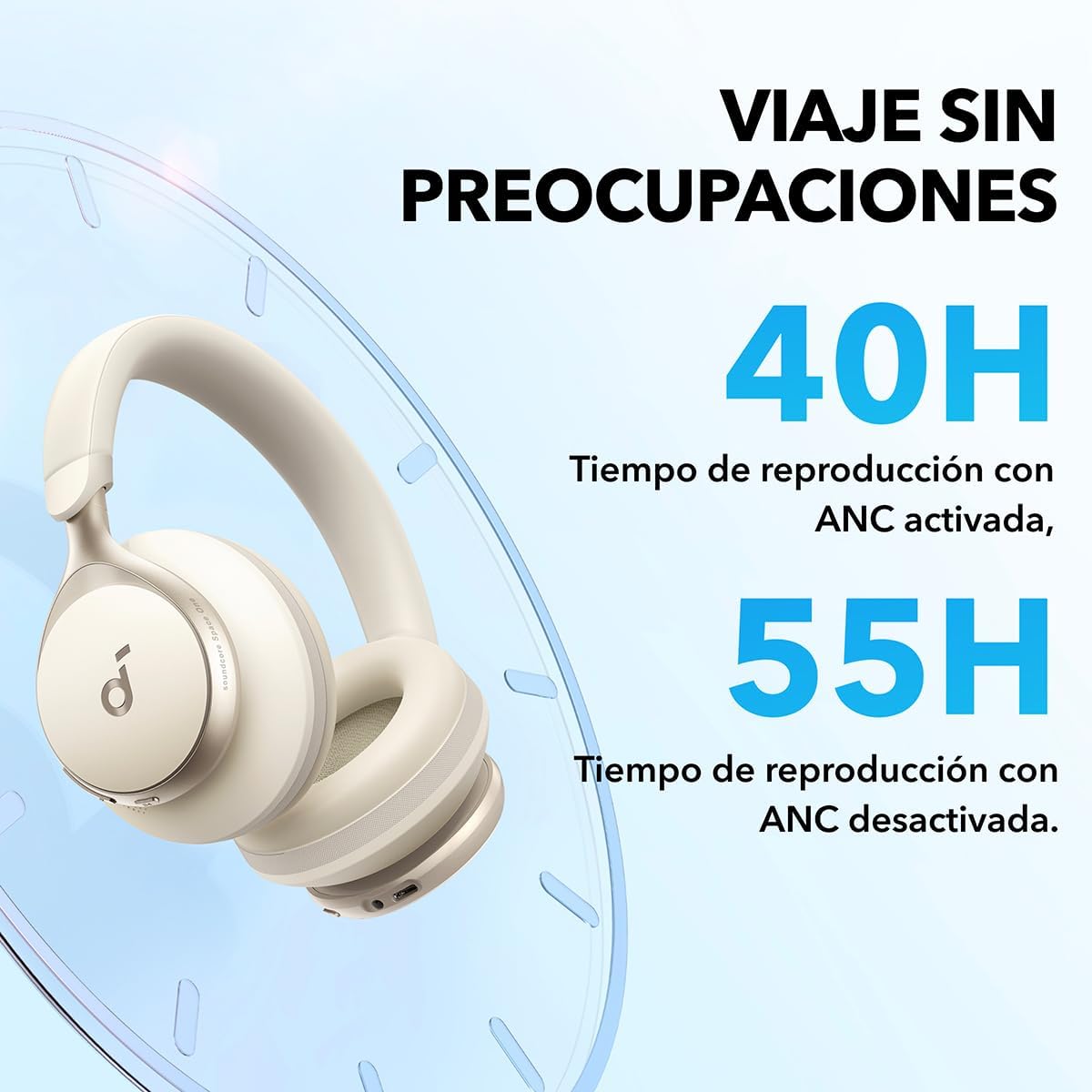 Soundcore de Anker Space One Auriculares Cancelación Ruido Activa Adaptativa, Cascos Inalambricos Bluetooth Reducción de Voz Humana 2X más Fuerte, 40H ANC, Control de App, LDAC Hi-Res Wireless Audio - 5