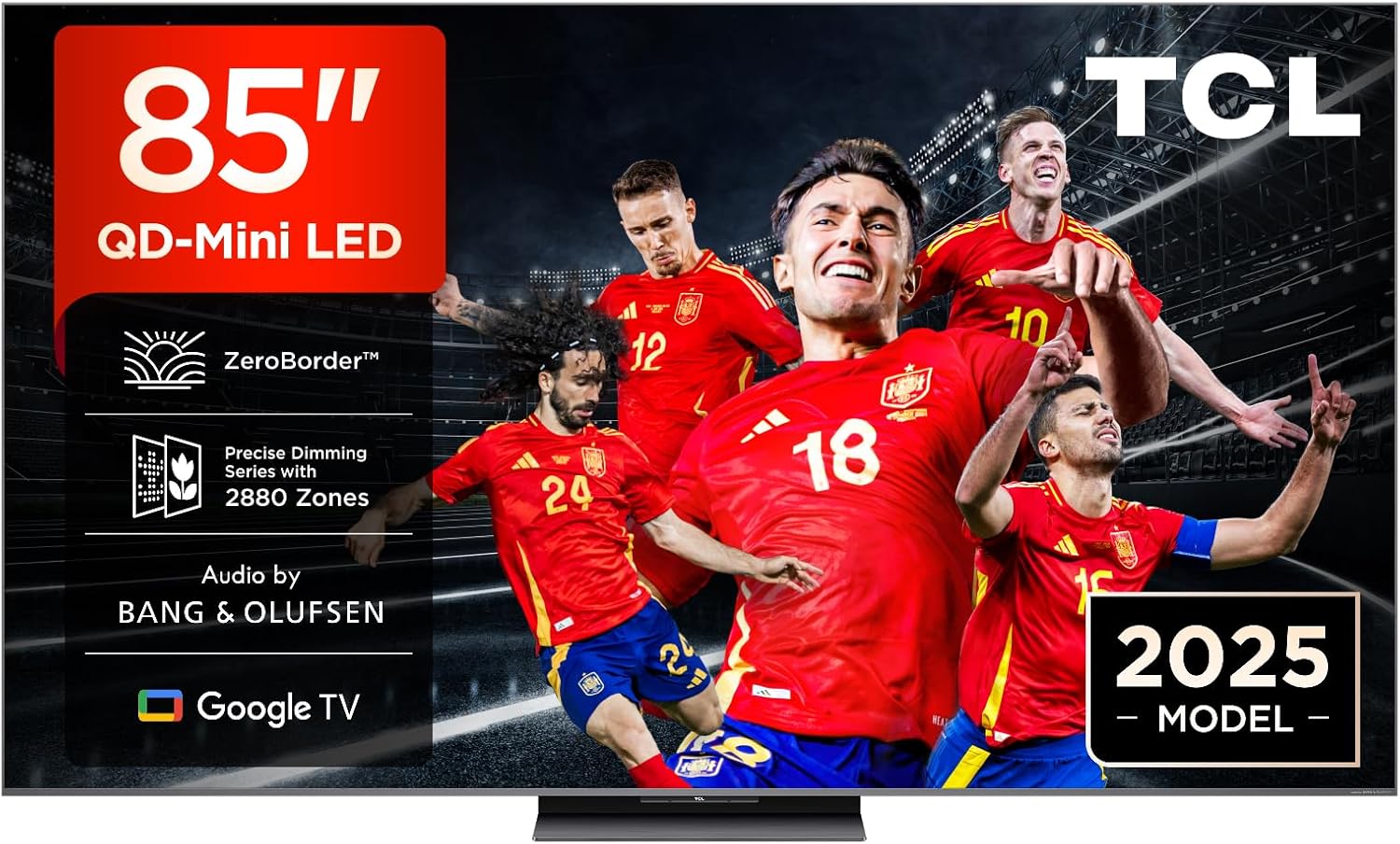 TCL 85Q8C Televisor 85 Pulgadas QD-Mini LED 4K Smart TV, 5000 nits HDR Premium, Bang & Olufsen, ZeroBorder, Google TV, Dolby Vision IQ y Atmos, Game Master - 1