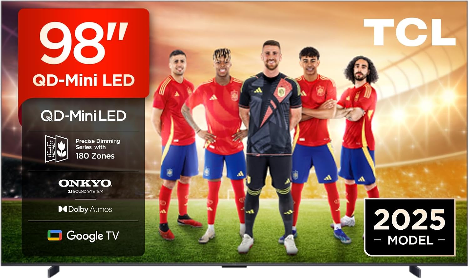 TCL 98Q6C Televisor 98 Pulgadas QD-Mini LED 4K Smart TV, 1000 nits, 144Hz Motion Clarity Pro, Onkyo 2.1, Game Master, FreeSync, Google TV, Dolby Vision IQ y Atmos - 1