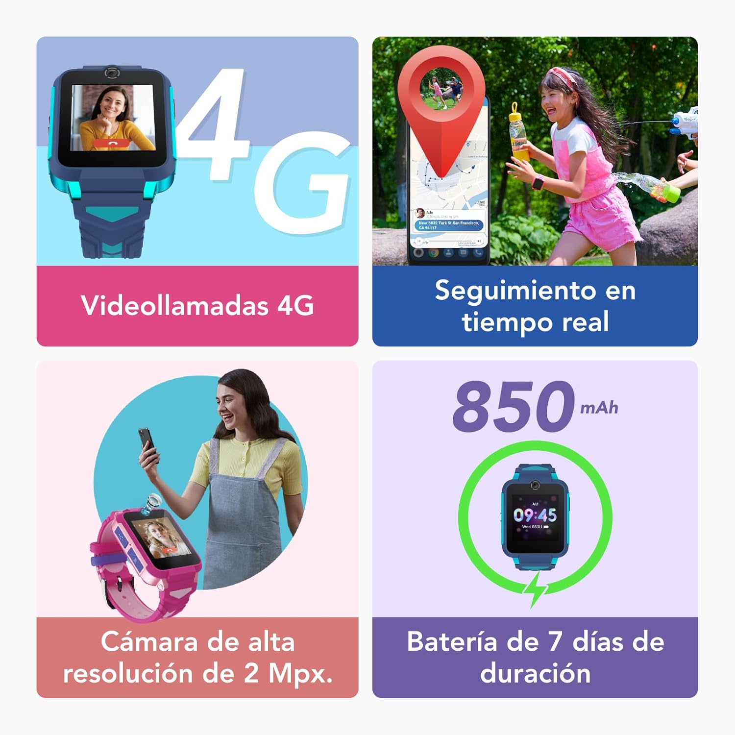 TCL MOVETIME Family Watch 2 Reloj Inteligente Niños - Azul | 4G Videollamadas | GPS en Tiempo Real | Monitor Actividad | Cámara 2MP | Botón SOS | IP65 | Control Parental - 2