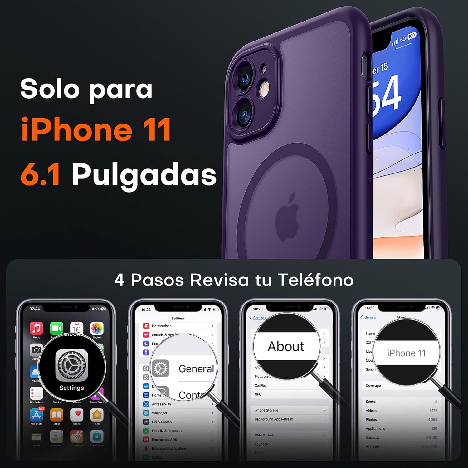 TOCOL Funda para iPhone 11, Funda Magnética para iPhone 11 6,1 Pulgadas [Protección Lente Cámara] [Protección Militar] Translúcida Mate Trasera, Púrpura Medianoche - 2